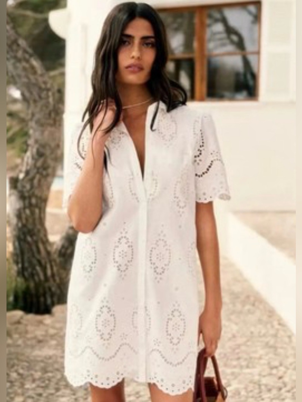 Sezane White Eyelet Mini Dress
